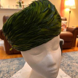 Green Feather Pillbox Gay Paree Original Hat 20" Circumference